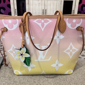Louis Vuitton Neverfull MM Pink and Yellow Tote Bag